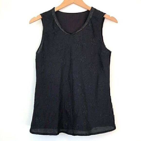 VINTAGE VTG VANITY FAIR Solid Black Textured Floral Semi Sheer Tank Top Small SM - Picture 1 of 7